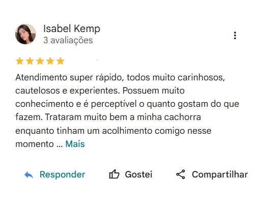Avaliação 5 estrelas Hotel Pet Yayá